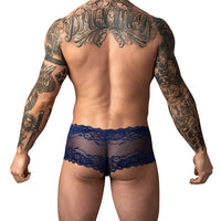 Male Power Sassy Lace Mini Short Sheer Pouch Navy