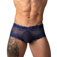 Male Power Sassy Lace Mini Short Sheer Pouch Navy