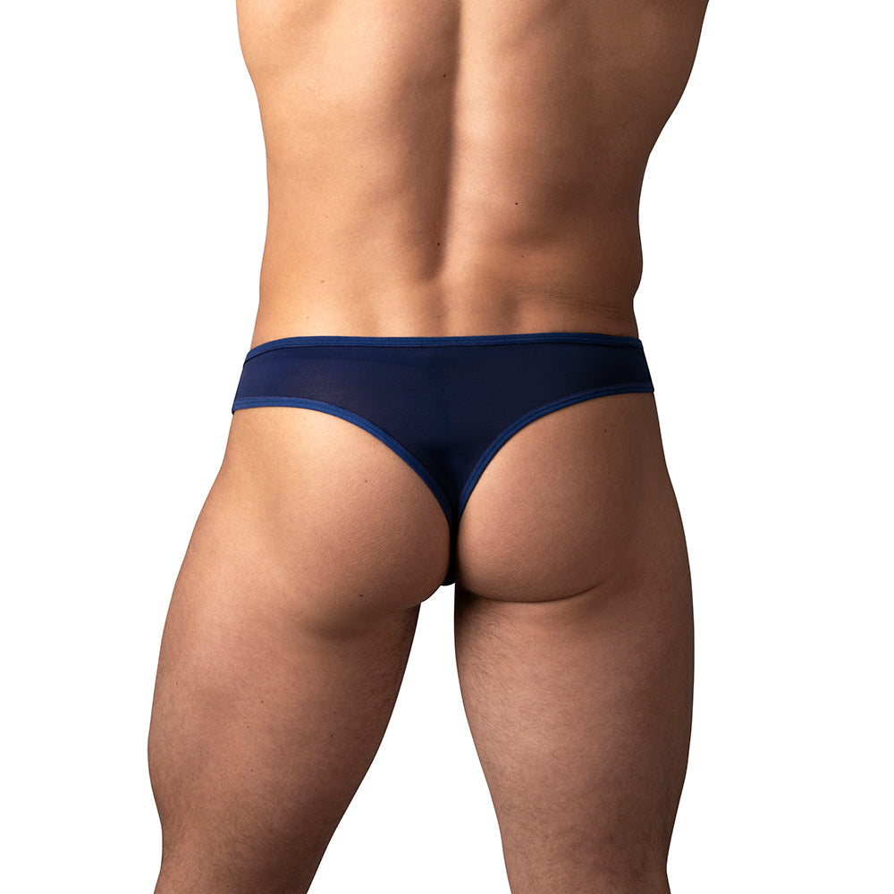 Sassy Lace Open Ring Thong in Navy L/XL