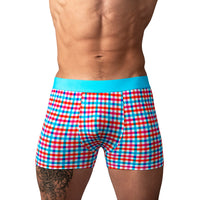Male Power So Cumfy Gingham Boxer Brief - Turquoise S