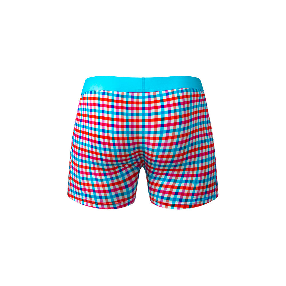 Male Power So Cumfy Gingham Boxer Brief - Turquoise S
