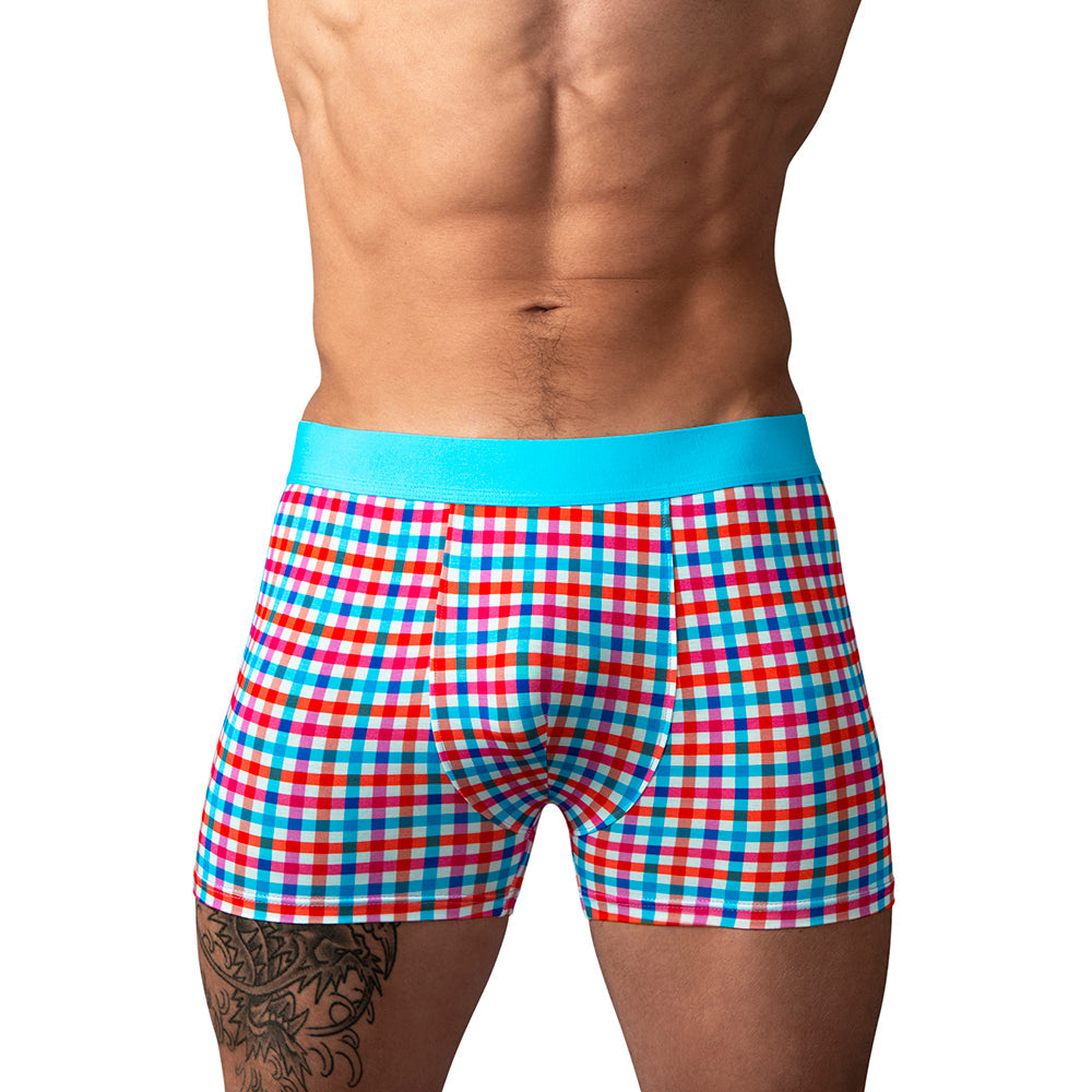 Male Power So Cumfy Gingham Boxer Brief - Turquoise