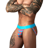 Male Power So Cumfy Gingham Jock Turquoise S/M