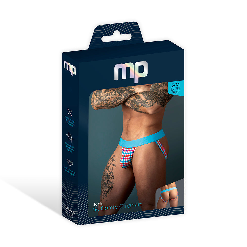 Male Power So Cumfy Gingham Jock Turquoise L/XL