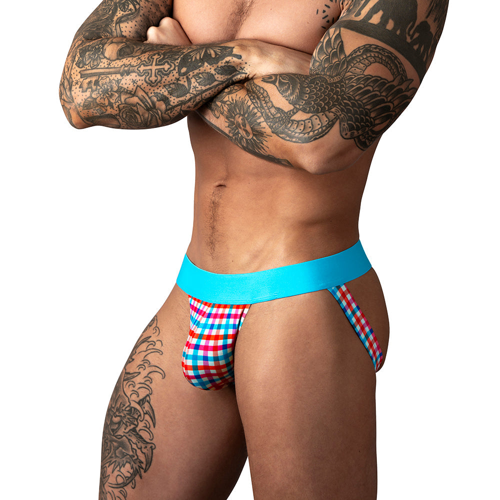 Male Power So Cumfy Gingham Jock Turquoise L/XL