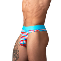 Male Power So Cumfy Gingham Thong in Turquoise S/M