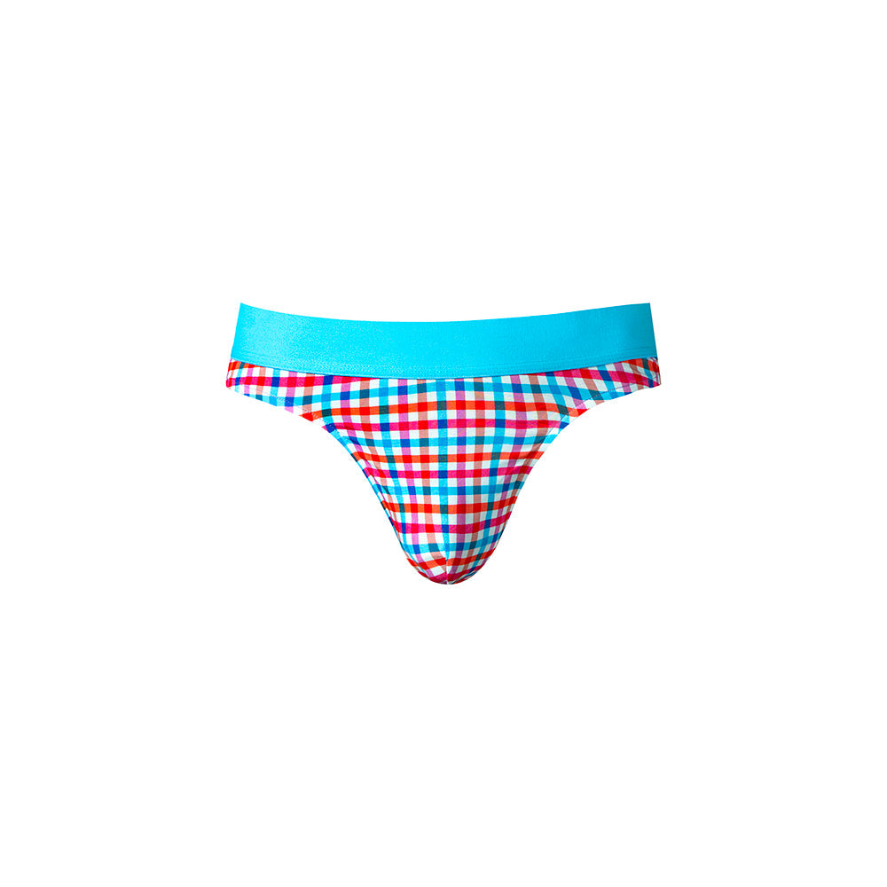 Male Power So Cumfy Gingham Thong in Turquoise S/M