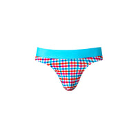 Male Power So Cumfy Gingham Thong in Turquoise S/M