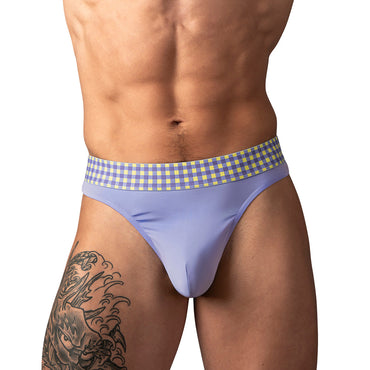 Male Power So Cumfy Gingham Thong in Purple S/M