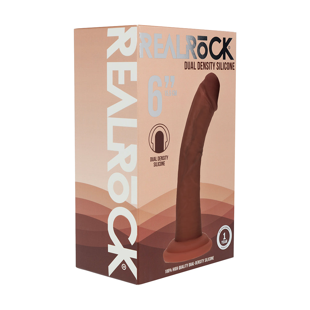 Realrock Dual Density Silicone Realistic Curved Dildo - 6 in. Brown