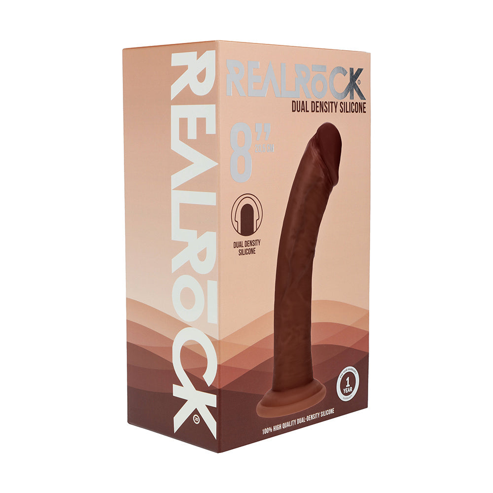 Realistic Dual Density Silicone Curved Dildo 8 in. Brown
