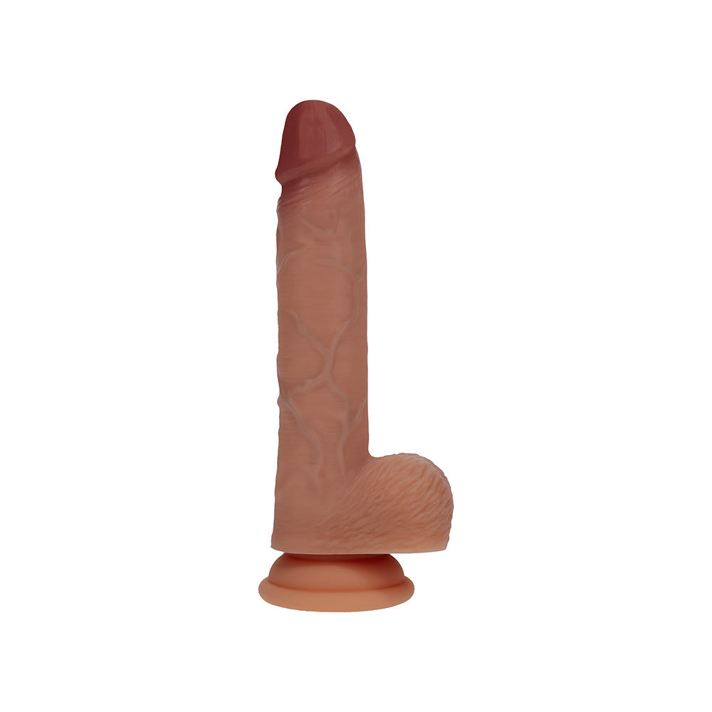 Realrock Dual Density Silicone Vibrating Thrusting Dildo with Balls 7 in. Tan