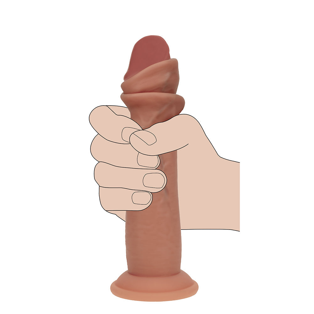 Realrock Dual Density Silicone Sliding Skin Dildo 8 in. Tan