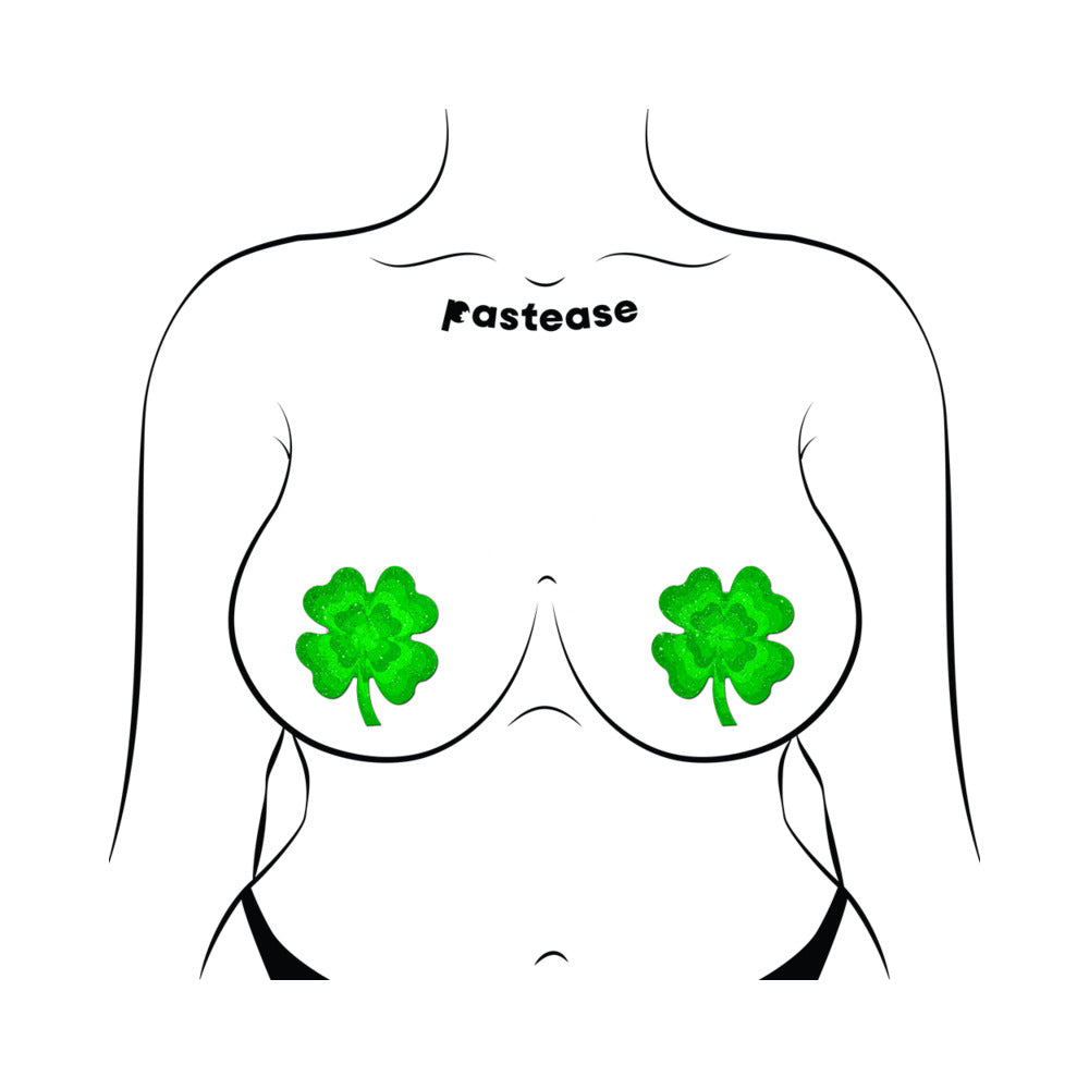Pastease Four Leaf Clover Green Glitter Velvet Nipple Pasties