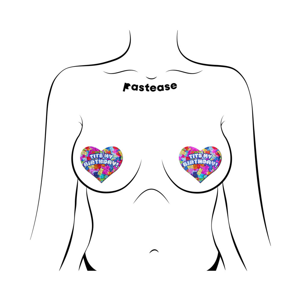 Tits My Birthday! Heart Breast Pasties with Confetti