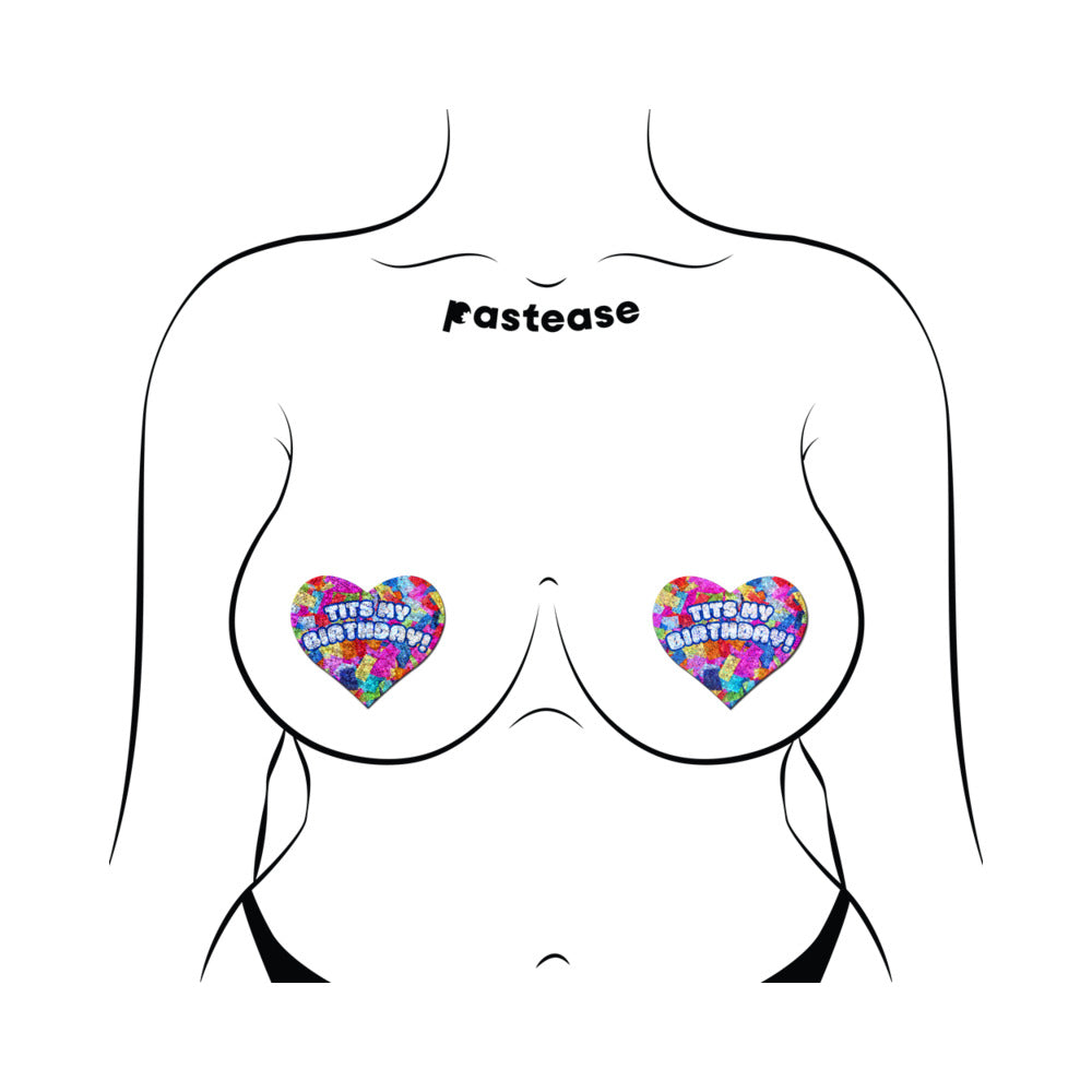 Tits My Birthday! Heart Breast Pasties with Confetti