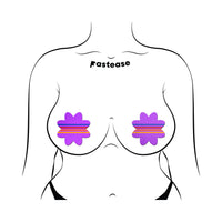 Pastease Colorful Retro Stripes on Purple Petal Breast Pasties