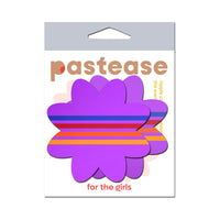 Pastease Colorful Retro Stripes on Purple Petal Breast Pasties