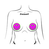 Pastease Neon Green Glow-in-the-Dark Pink Smiley Face Breast Pasties