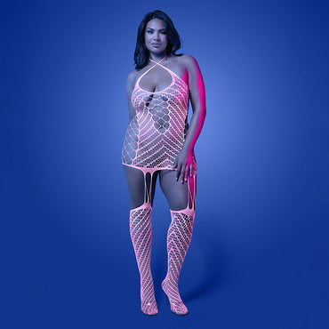 Fantasy Lingerie Glow Metamorphic Glow-in-the-Dark Bodystocking Dress Queen Size