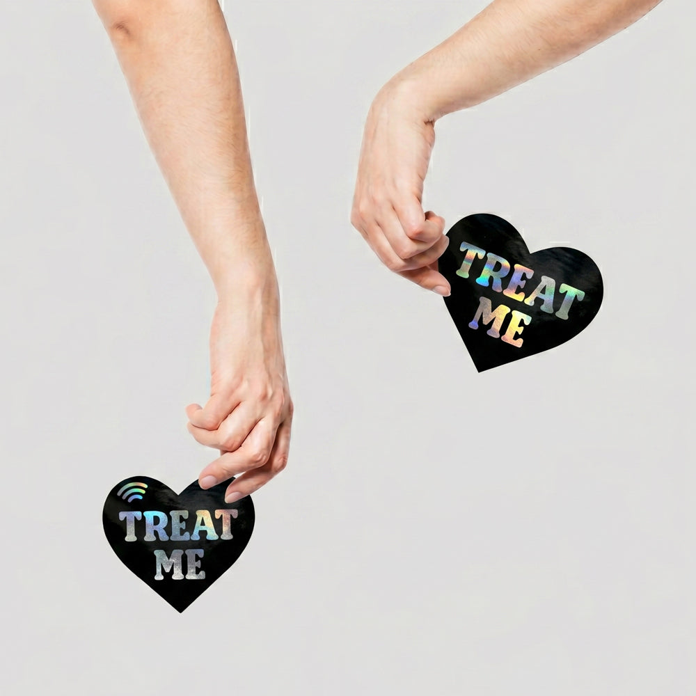 Neva Nude Treat Me Holographic Heart Smart NFC Pasties