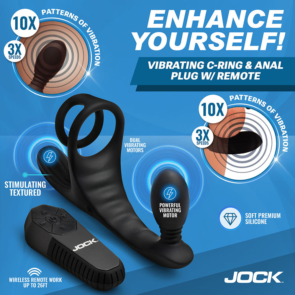 JOCK Enhancers Triple Rush Vibrating C-Ring & Anal Plug