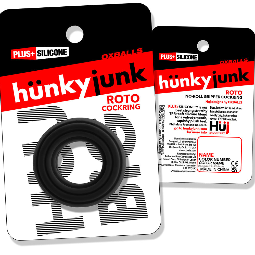 Hunkyjunk Roto Grooved Gripper-Ribbed Cockring Black Fog