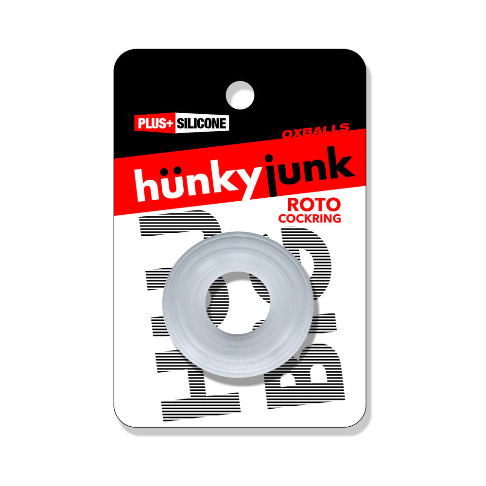 Hunkyjunk Roto Grooved Gripper-Ribbed Cockring Clear Steam