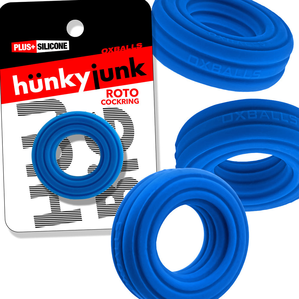 Hunkyjunk Roto Grooved Gripper-Ribbed Cockring Teal Fizz
