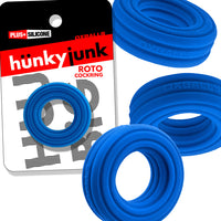 Hunkyjunk Roto Grooved Gripper-Ribbed Cockring Teal Fizz