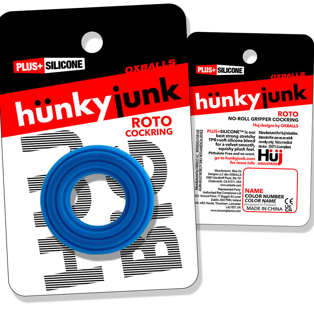 Hunkyjunk Roto Grooved Gripper-Ribbed Cockring Teal Fizz
