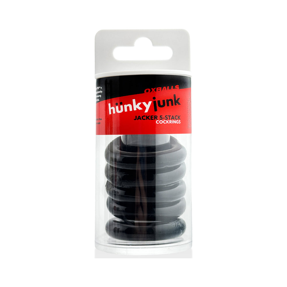 Hunkyjunk Jacker 5-Stack Five-Pack Tube Super-Strong Cockrings Black