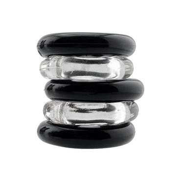 Hunkyjunk Jacker 5-Stack Five-Pack Tube Super-Strong Cockrings Clear/Black