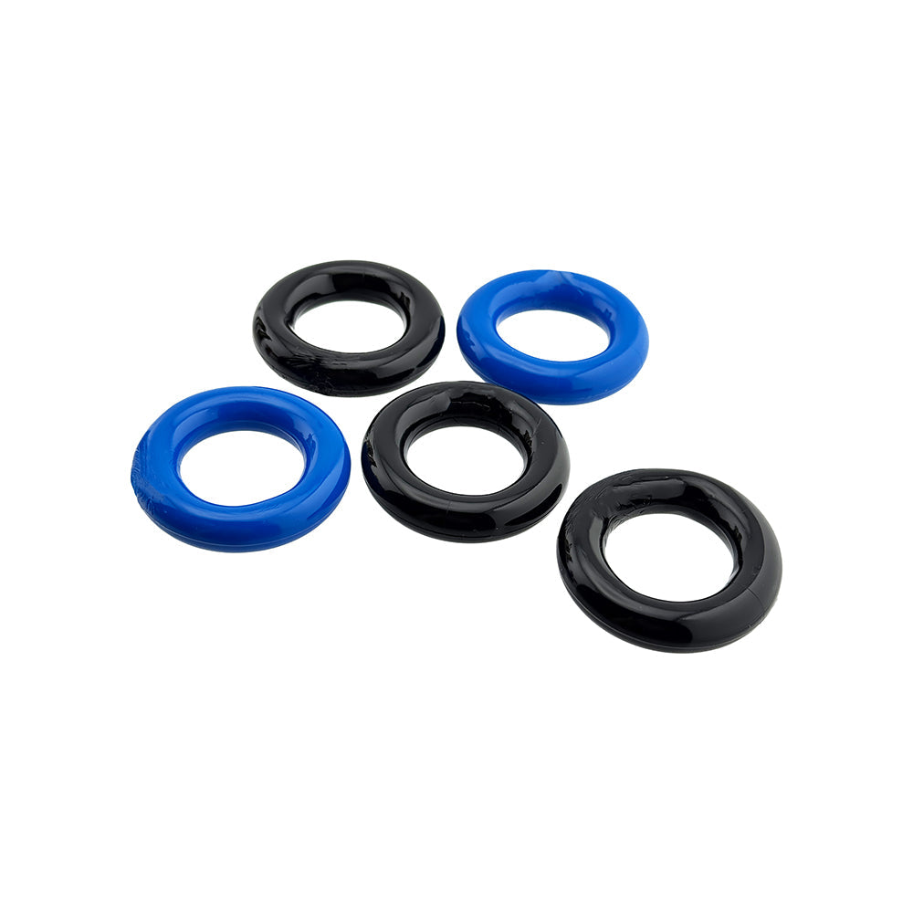 Hunkyjunk Jacker 5-Stack Five-Pack Tube Super-Strong Cockrings Blue/Black