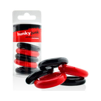 Hunkyjunk Jacker 5-Stack Five-Pack Tube Super-Strong Cockrings Red/Black
