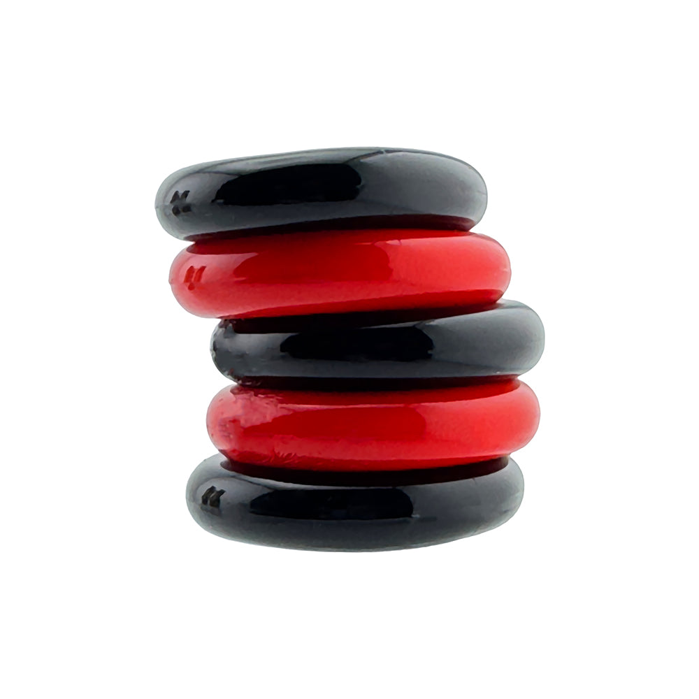 Hunkyjunk Jacker 5-Stack Five-Pack Tube Super-Strong Cockrings Red/Black