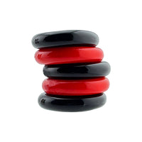 Hunkyjunk Jacker 5-Stack Five-Pack Tube Super-Strong Cockrings Red/Black