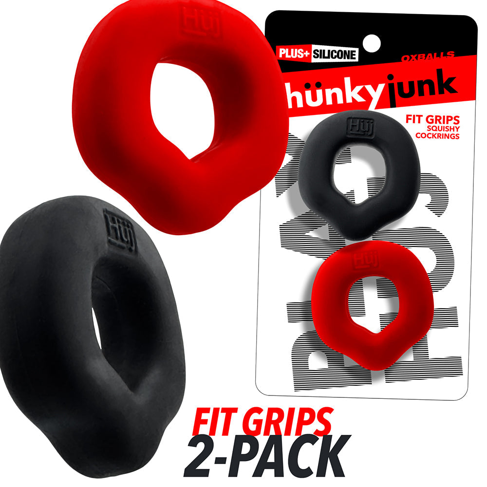 Hunkyjunk Fit Grips 2-Pack Ergo-Fit Cockrings Black/Red