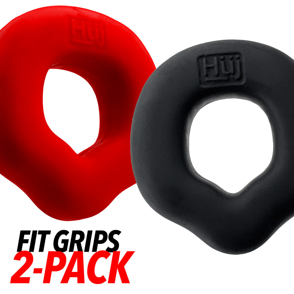 Hunkyjunk Fit Grips 2-Pack Ergo-Fit Cockrings Black/Red