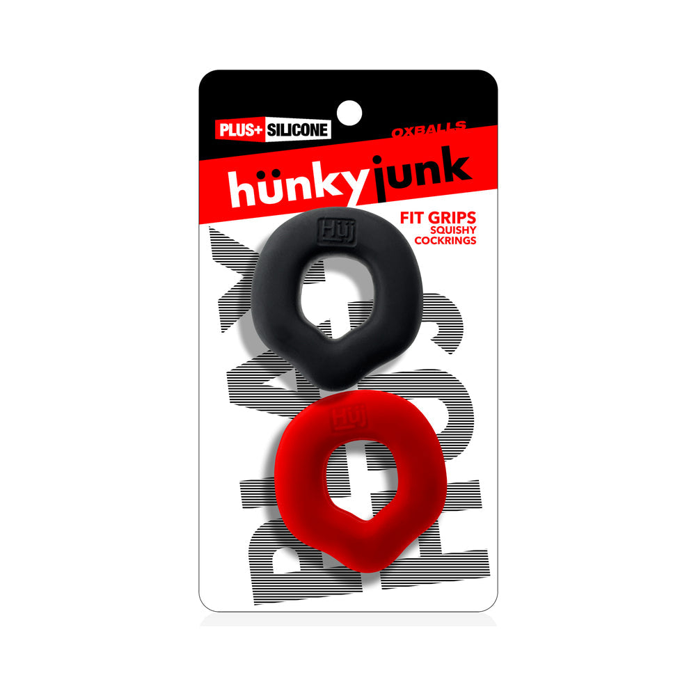 Hunkyjunk Fit Grips 2-Pack Ergo-Fit Cockrings Black/Red
