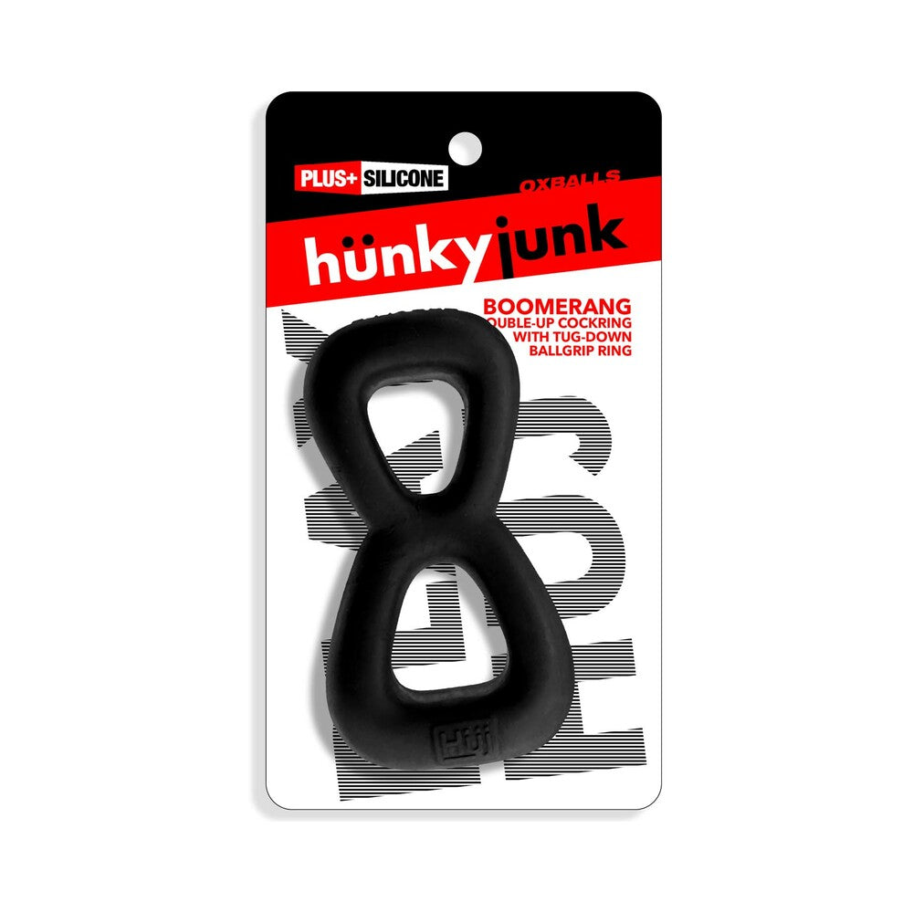 Hunkyjunk Boomerang Double-Ring Cockring & Nut-Tugger Black Fog