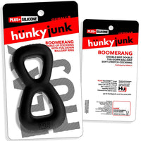 Hunkyjunk Boomerang Double-Ring Cockring & Nut-Tugger Black Fog