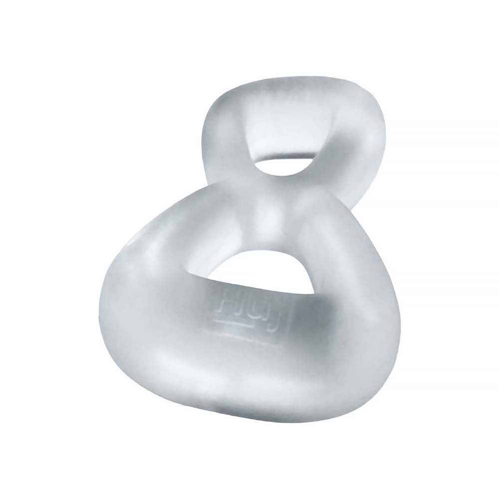 Hunkyjunk Boomerang Double-Ring Cockring & Nut-Tugger Clear Steam