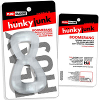Hunkyjunk Boomerang Double-Ring Cockring & Nut-Tugger Clear Steam