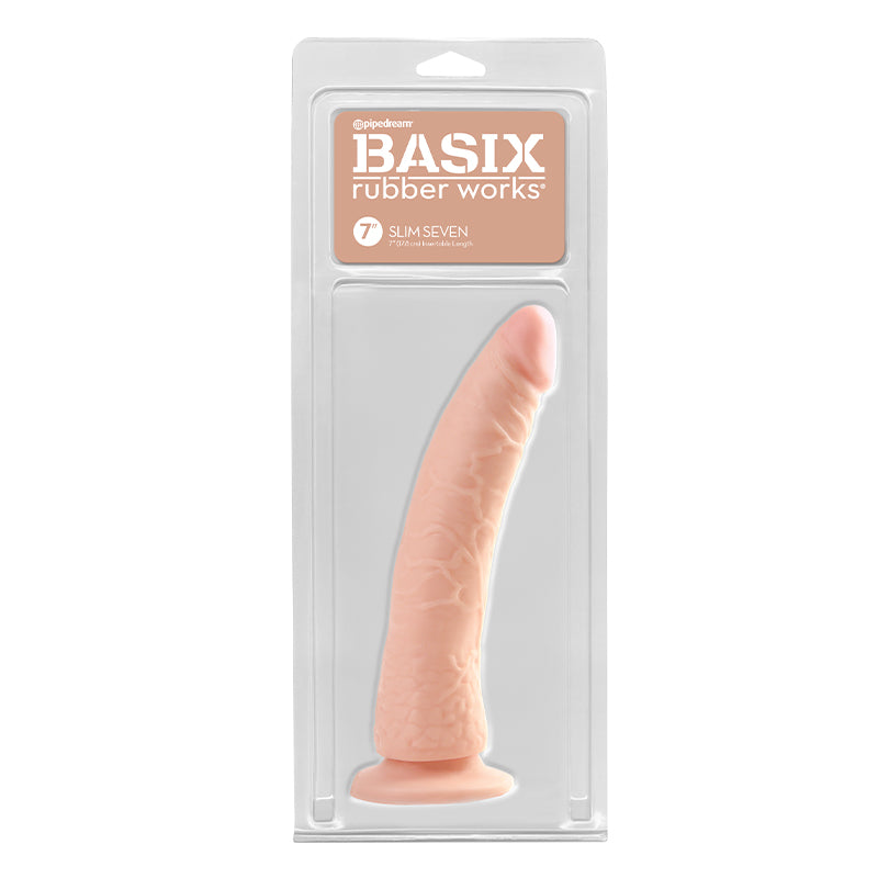 Pipedream Basix Rubber Works Slim Seven 7 in. Dildo With Suction Cup Beige