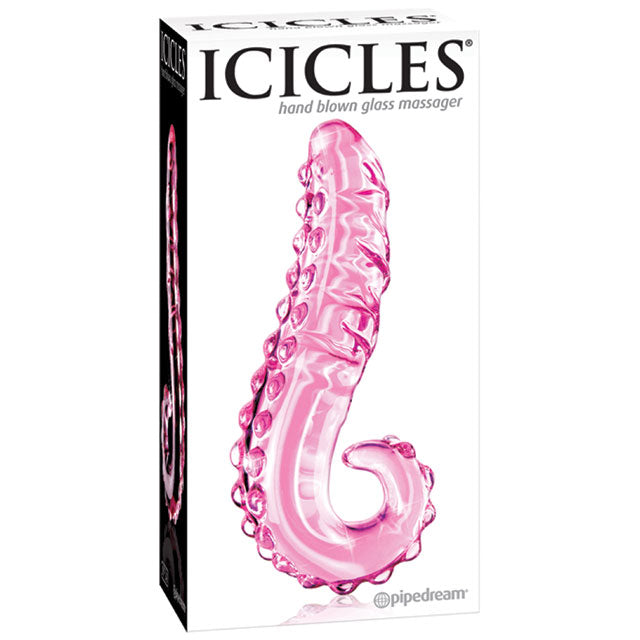 Pipedream Icicles No. 24 Curved Textured 6 in. Glass Dildo With Handle Pink