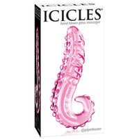 Pipedream Icicles No. 24 Curved Textured 6 in. Glass Dildo With Handle Pink