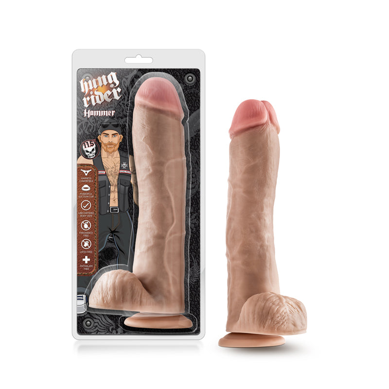 Blush Hung Rider Hammer Realistic 11.5 in. Dildo with Balls & Suction Cup Beige