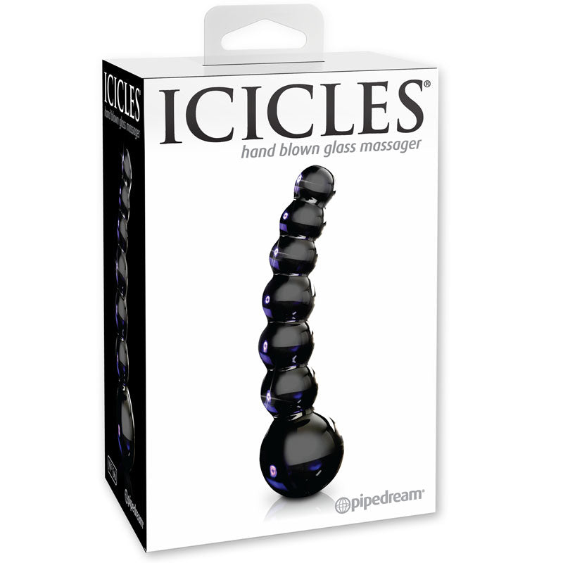 Pipedream Icicles No. 66 Curved Beaded 4.75 in. Glass Dildo Black