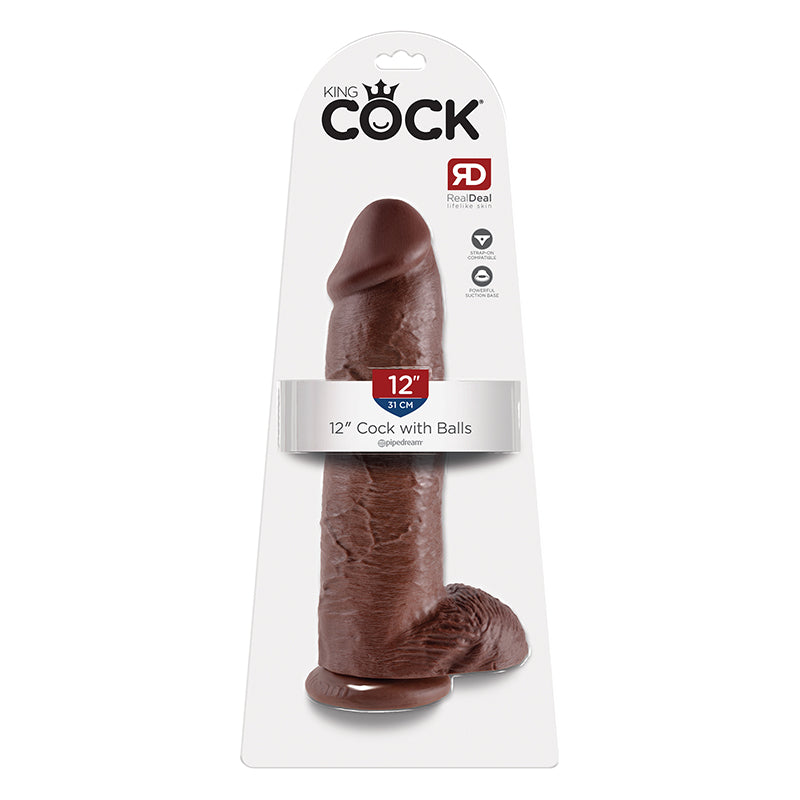 Pipedream King Cock 12 in. Cock With Balls Realistic Suction Cup Dildo Brown